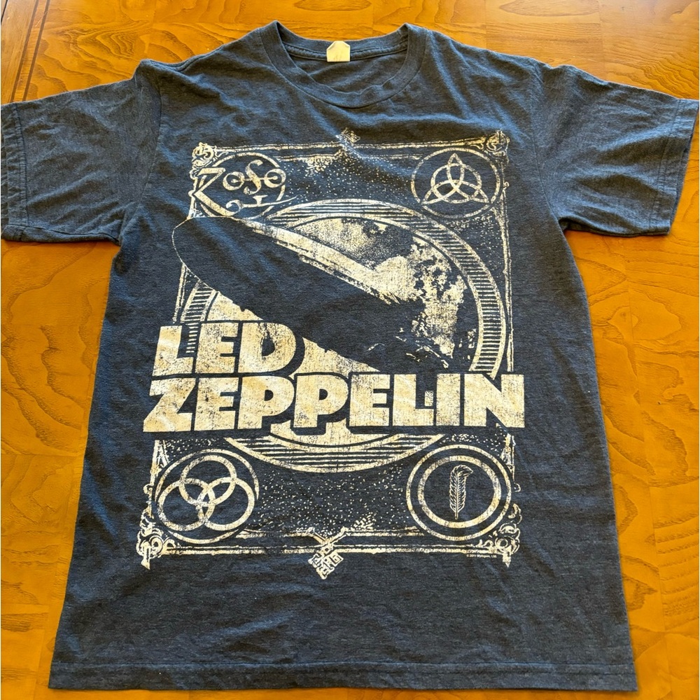 Led‎ Zeppelin Band T-Shirt Mens Small Blue Heather Graphic Tee Hindenburg Zoso
